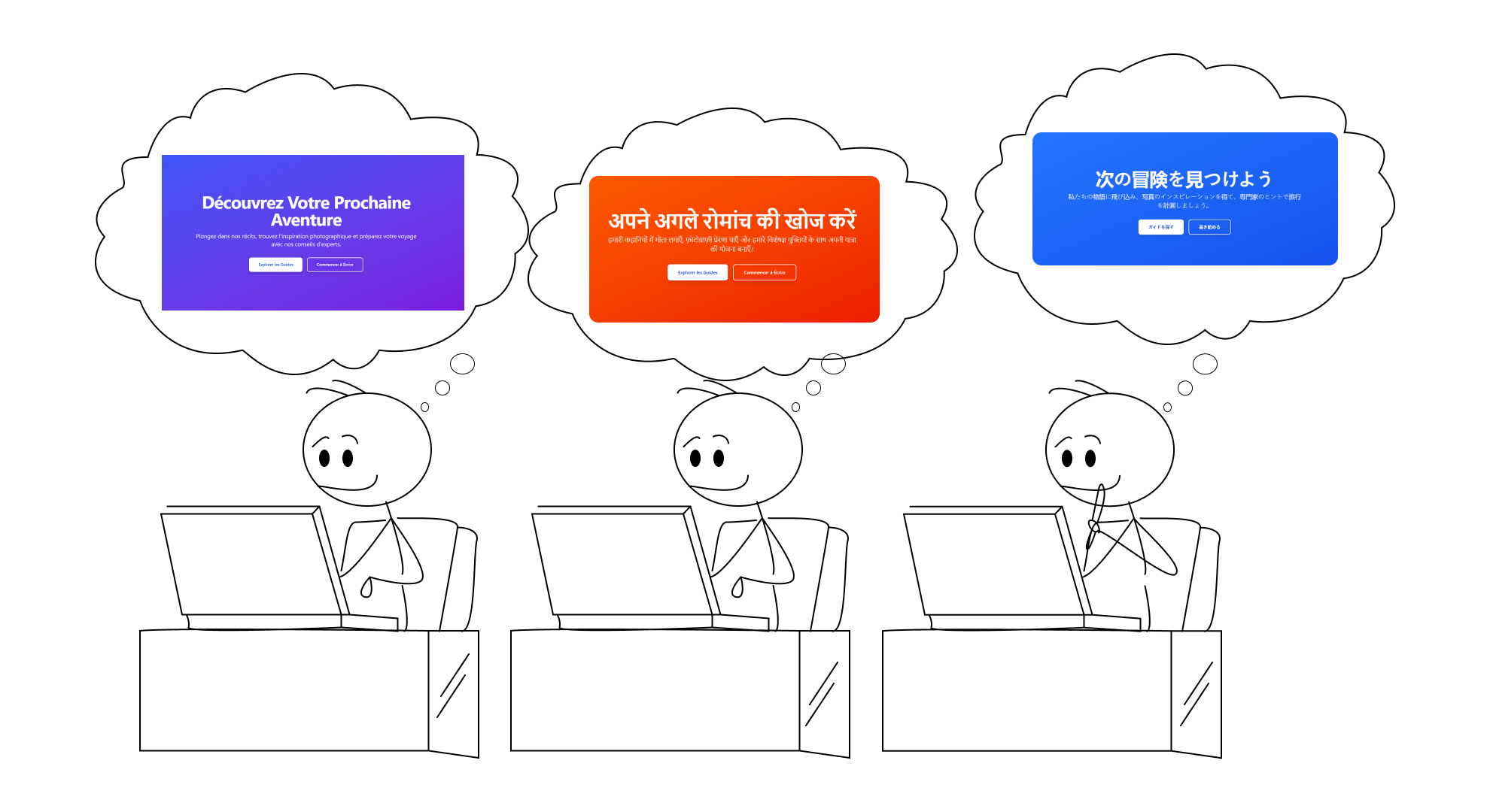 An illustration of people thinking in their mother tongue.