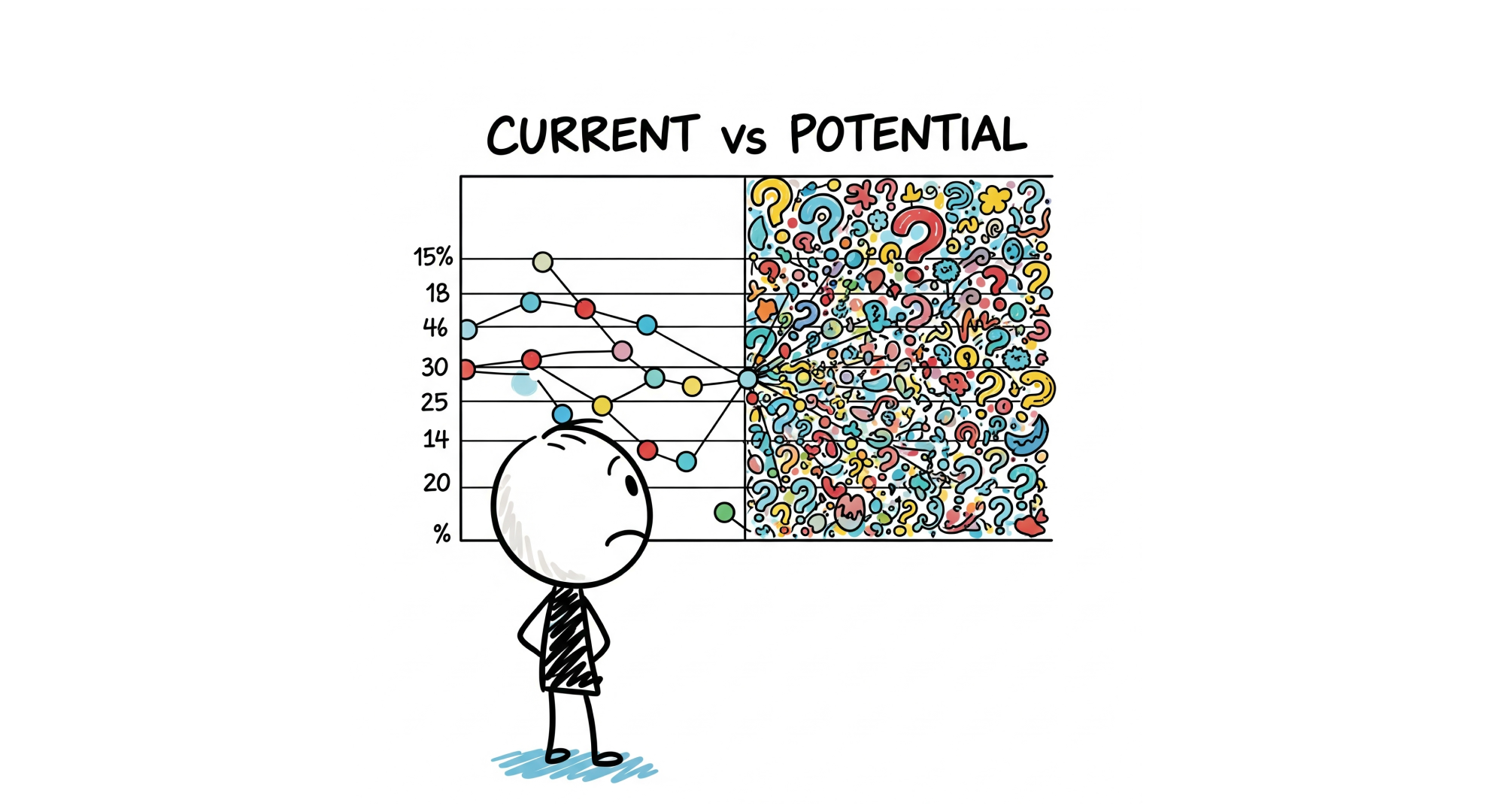 An illustration of a founder envisioning how the current state connects to its potential.