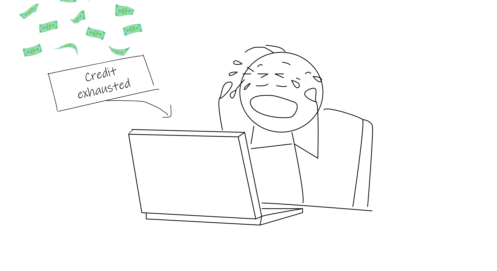 An illustration of a distressed founder after exhausting their budget.