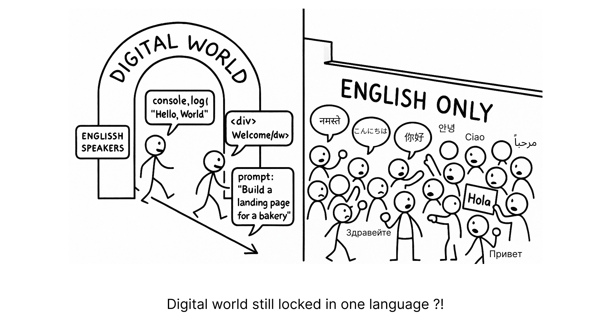 An illustration showing how the digital world in still built for English speakers
