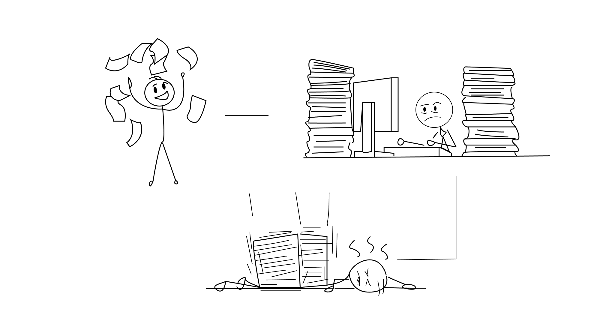 An illustration depicting a man falling for the document model trap.