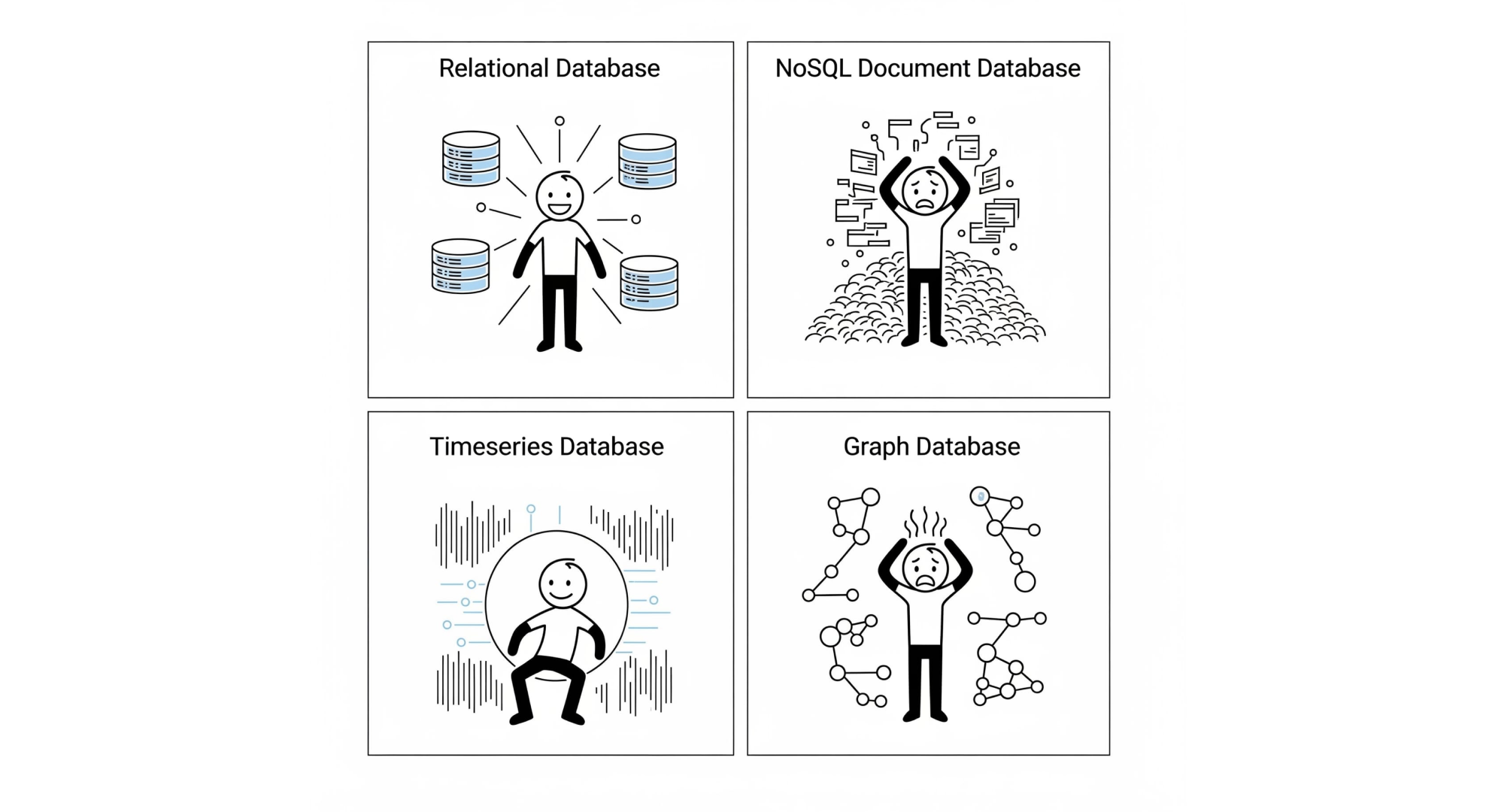 An illustration depicting 4 types of databases.