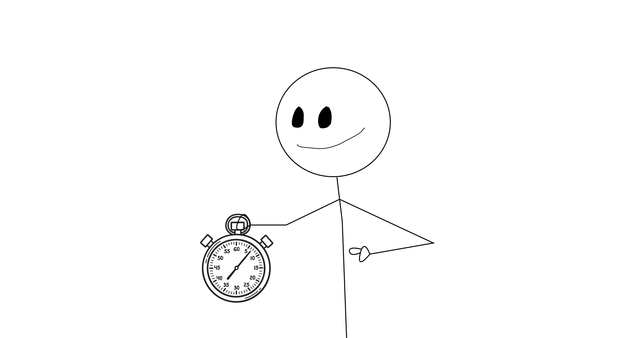 Stick figure with a stopwatch looking satisfied