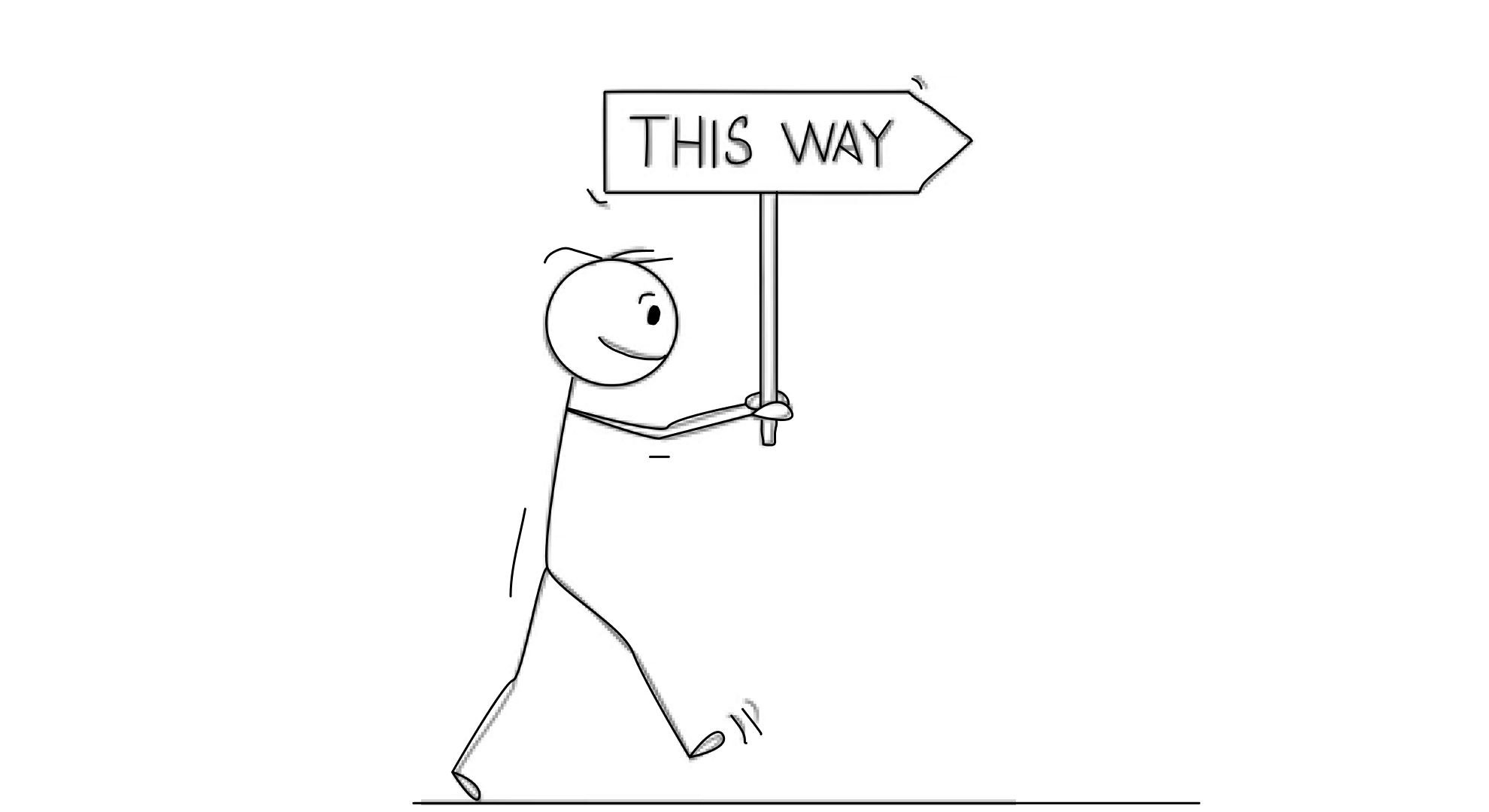 Stick figure taking the first step on a clear path forward