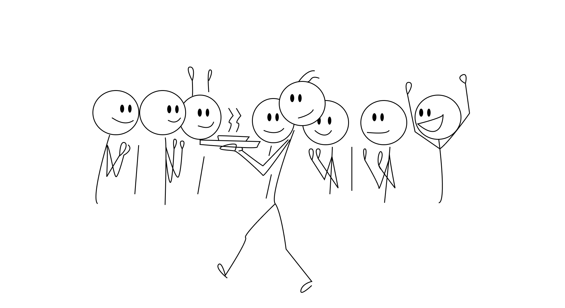 Stick figure as a restaurant host directing customers to different tables
