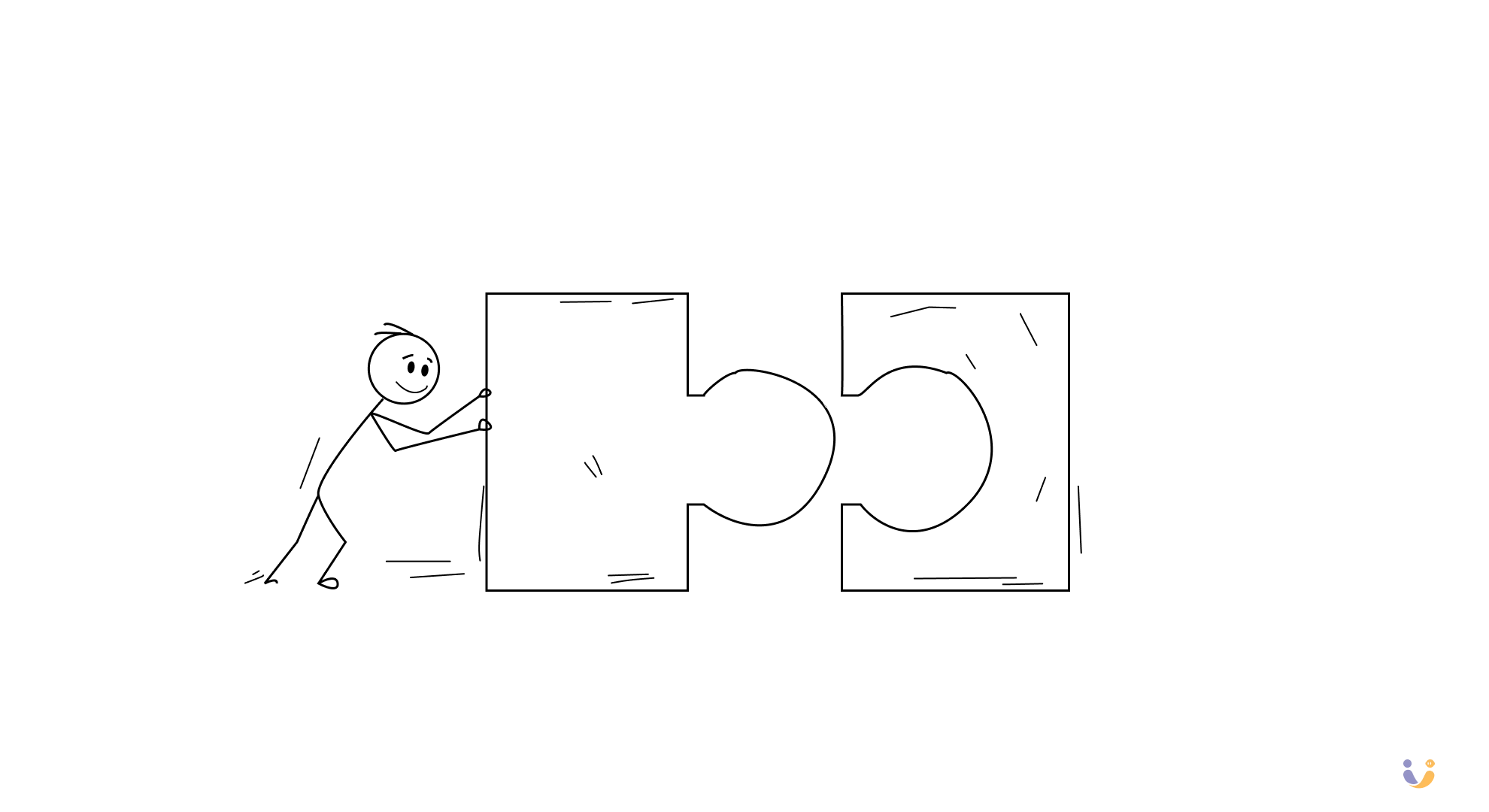 Stick figure assembling puzzle pieces that fit perfectly together