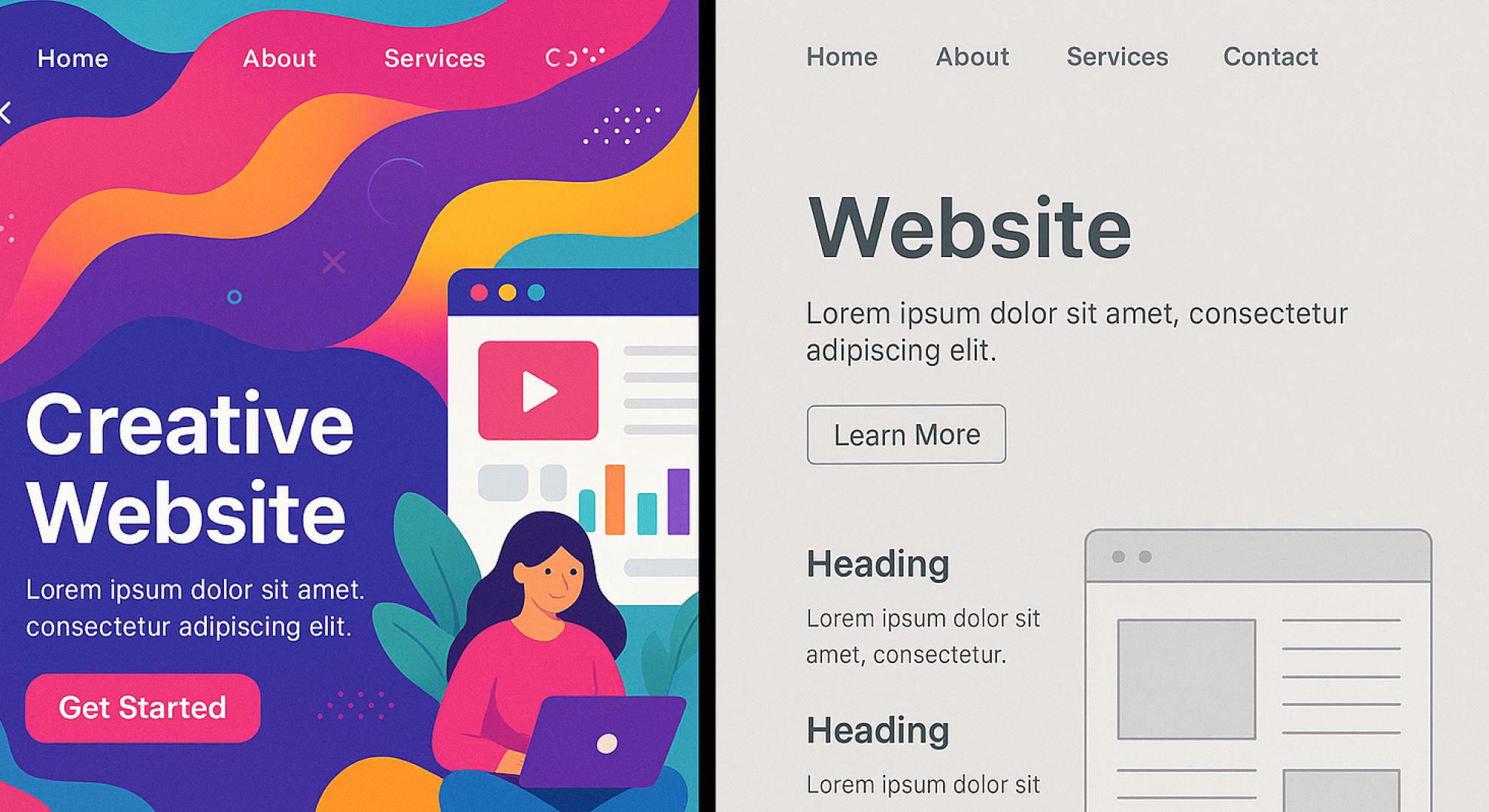 A comparison of generating website UI on Claude – with Thinking mode ON vs OFF