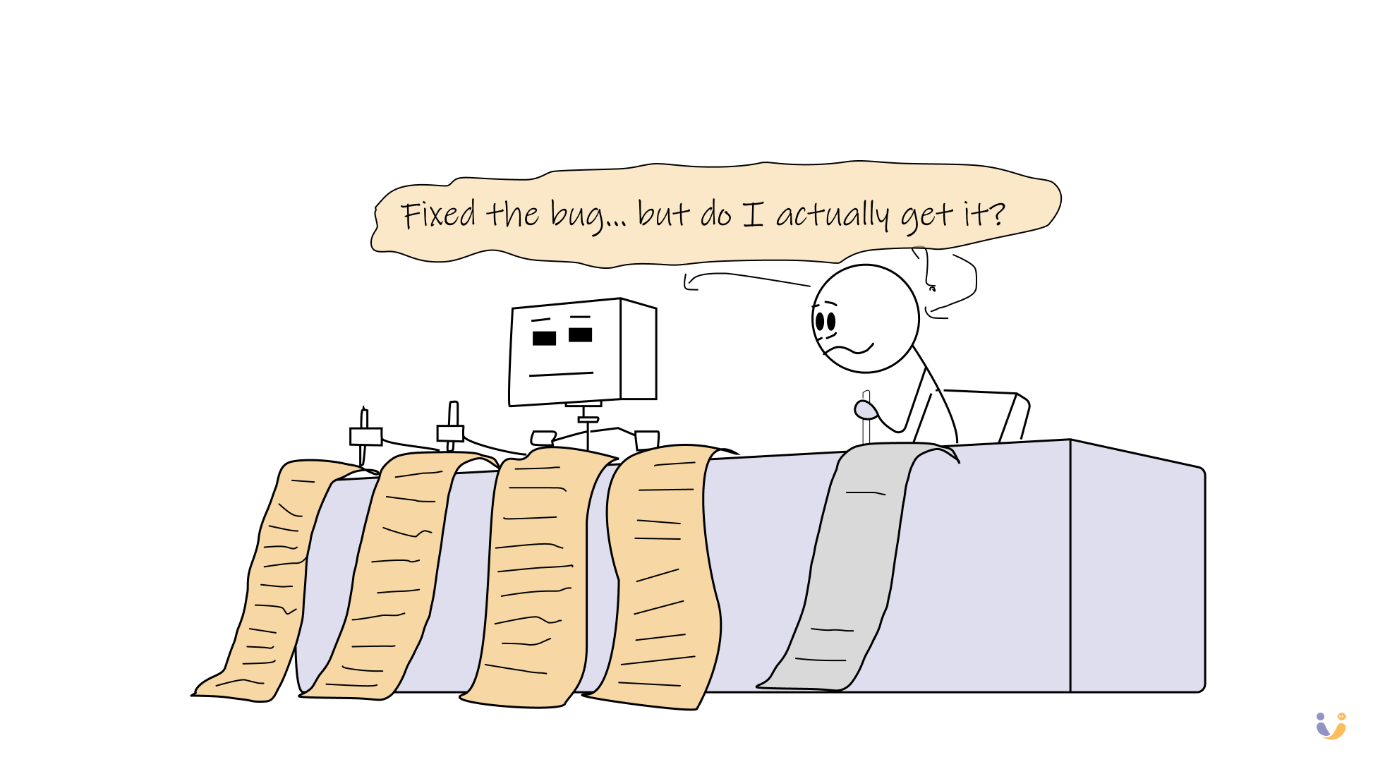 Feature image illustration of a user who had AI fix their bug and hence doesn't understand the underlying fix.